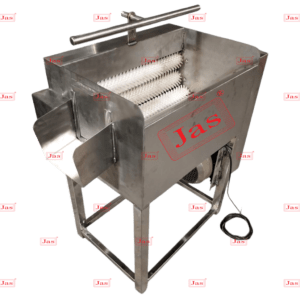 Industrial automatic brush-type washer and peeler machine for ginger, carrots, and potatoes, made of stainless steel by Jas Enterprise.