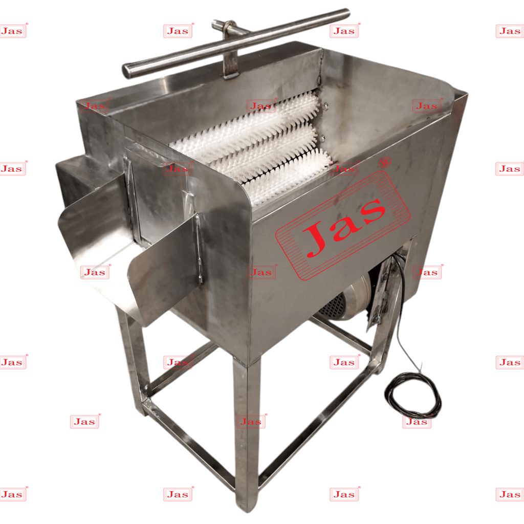 project-1 Industrial automatic brush-type washer and peeler machine for ginger, carrots, and potatoes, made of stainless steel by Jas Enterprise.